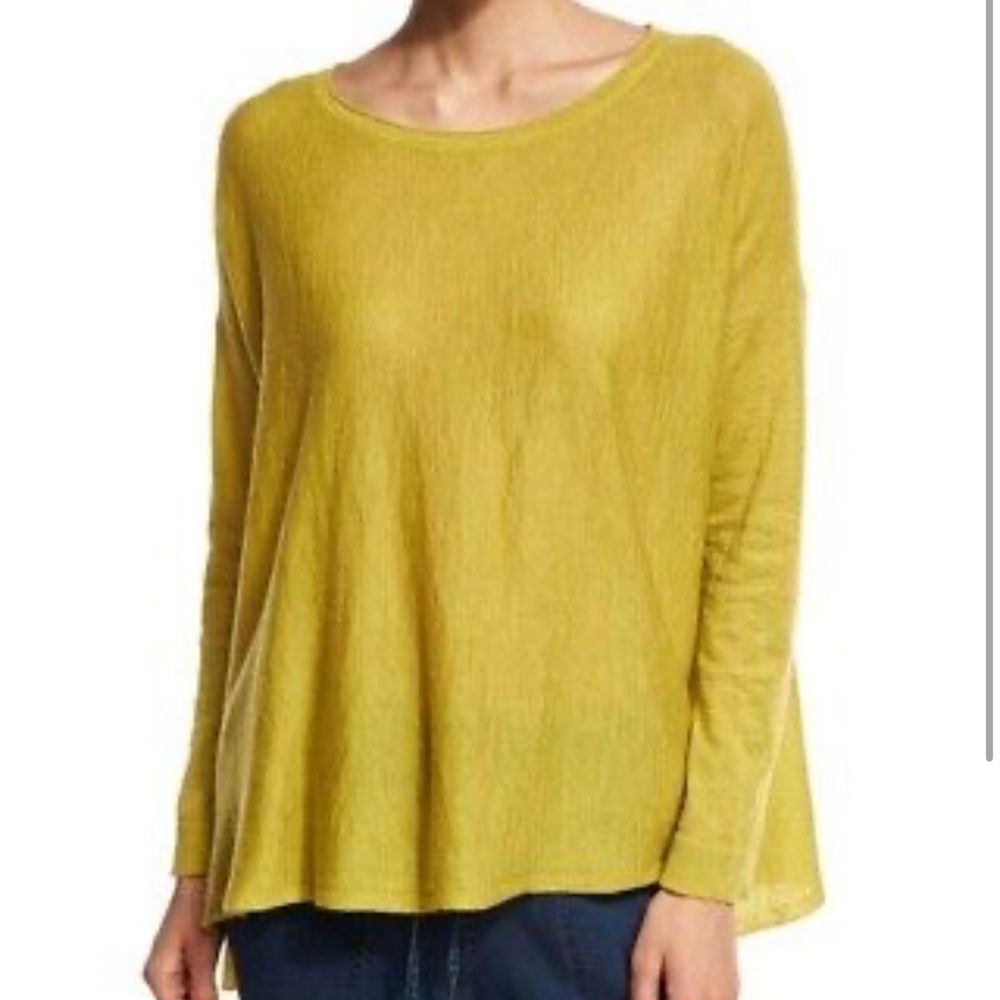 Eileen Fisher Linen Yellow Pullover Sweater XXS Preppy Basic Transitional Knit